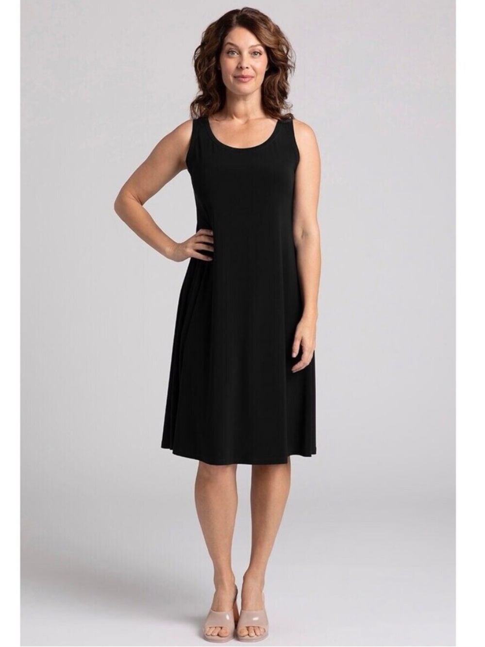 Sympli Nu Tank Lagenlook Dress Size 18 Slinky Jersey Black A Line Sleeveless - Picture 16 of 16